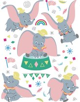 Disney muursticker Dombo grijs, zacht roze en groen - 600172 - 65 x 85 cm