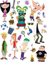 Disney muursticker Phineas en Ferb groen, blauw, rood en roze - 600194 - 65 x 85 cm