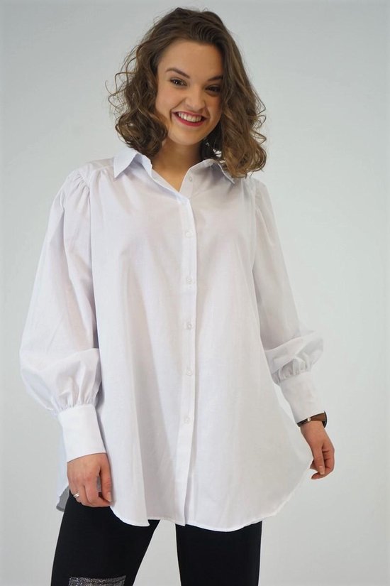 Afdrukken verwijderen Bewolkt La Pèra Witte blouse met lichte pofmouw Dames - Maat L | bol.com