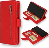 Samsung Galaxy A51 Hoesje - Luxe Kunstlederen Portemonnee Book Case met Rits - Rood