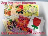 2x6 Bloemen wenskaarten 12x12cm