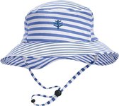 Coolibar - UV-werende Bucket Hoed voor kinderen - Caspian - Kustblauw/Wit - maat L/XL (56CM)