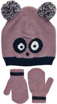 Color Kids - Beanie en wanten set voor babymeisjes - Panda - Elderberry - maat 50CM