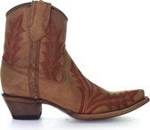 Circle G dames cowboy enkellaarzen in bruin leer met rode stiksels