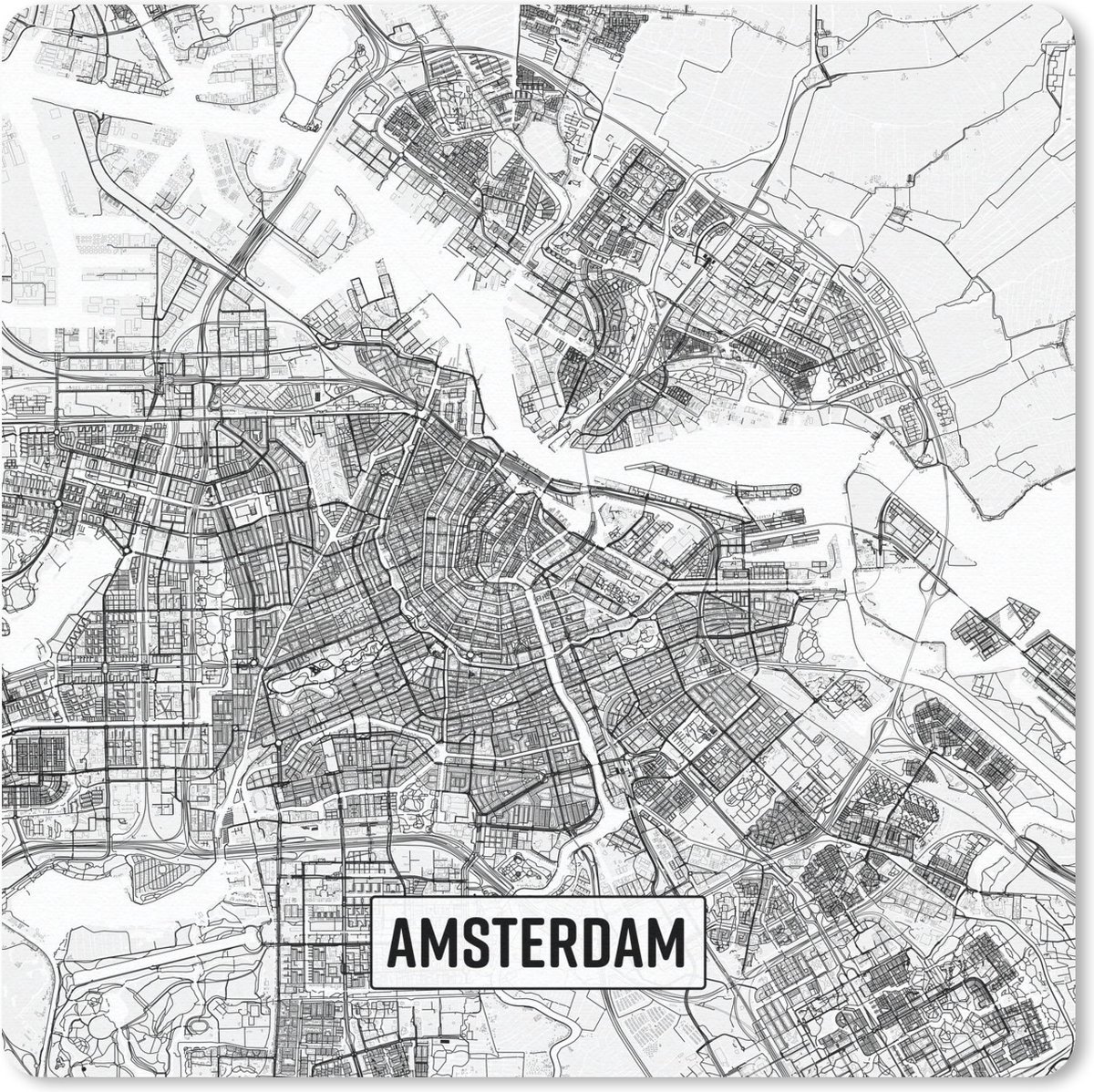 Muismat 20x20 cm - Mousepad Stadskaart Amsterdam - Muismatten