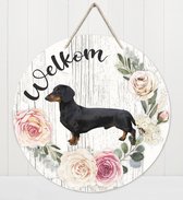 Welkom - Kortharige Teckel Zwart | Muurdecoratie - Bordje Hond