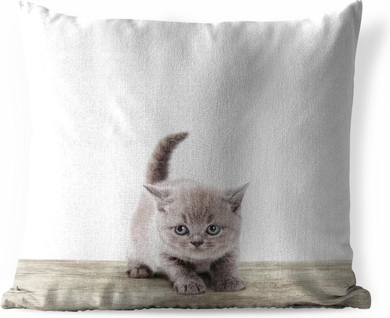 Sierkussen Animalprintshop voor buiten - Kitten dierenprint - 45x45 cm - vierkant weerbestendig tuinkussen / tuinmeubelkussen van polyester