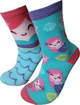 Verjaardag cadeautje - Meisjes sokken Mismatch - Zeemeermin sokken - Leuke sokken - Vrolijke sokken - Luckyday Socks - Sokken met tekst - Aparte Sokken - Socks waar je Happy van wordt - Maat 
