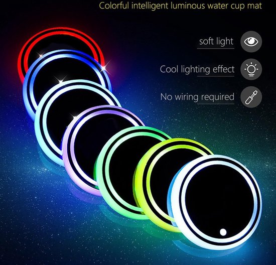 2 stuks LED auto bekerhouder lichten, 7 kleuren LED auto onderzetters, LED bekerhouder verlichting voor alle modellen, interieur sfeer lampen, USB opladen beker mat, drink onderzetter accessoires voor