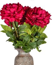 Roselin Deco - Kunstbloemen - 6 bloeiende bordeaux rood pioenrozen