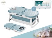 EMZIE Zitbad Blauw + BAMBOE BADSET CADEAU – Bath bucket voor volwassenen – Ligbad – Opvouwbaar bad voor in douche – Badkuip