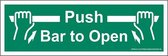 Push bar to open - glow in the dark - 300 x 100 mm - evacuatie pictogram - nalichtend - sticker - veiligheidssticker