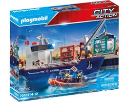 foto van PLAYMOBIL City Action Cargo Groot containerschip met douaneboot - 70769