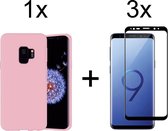 Samsung S9 Hoesje - Samsung Galaxy S9 hoesje roze siliconen case hoes cover hoesjes - Full Cover - 3x Samsung S9 screenprotector