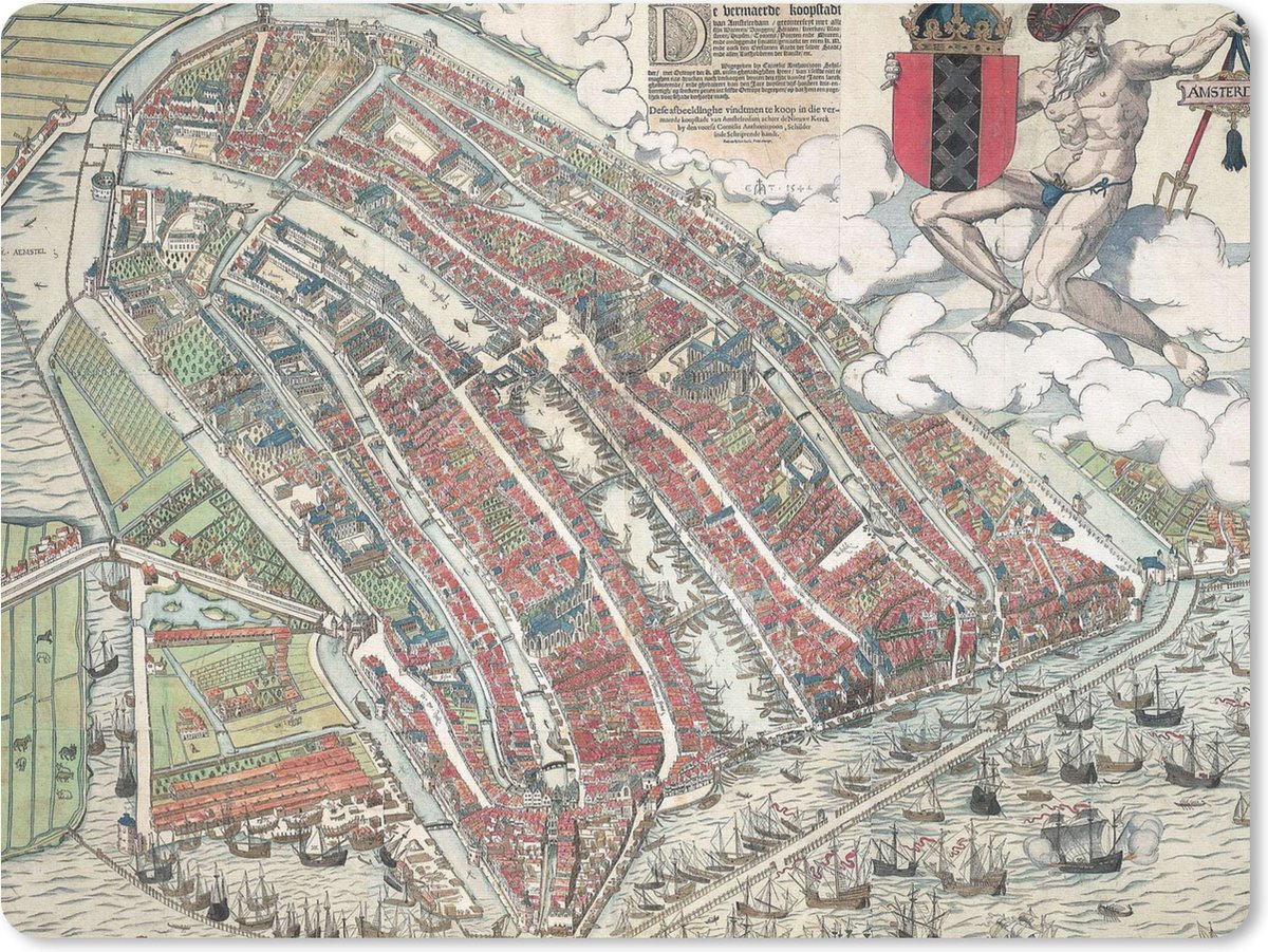 Muismat Historische stadskaarten - Grote en historische stadskaart van het Noord-Hollandse Amsterdam muismat rubber - 23x19 cm - Muismat met foto