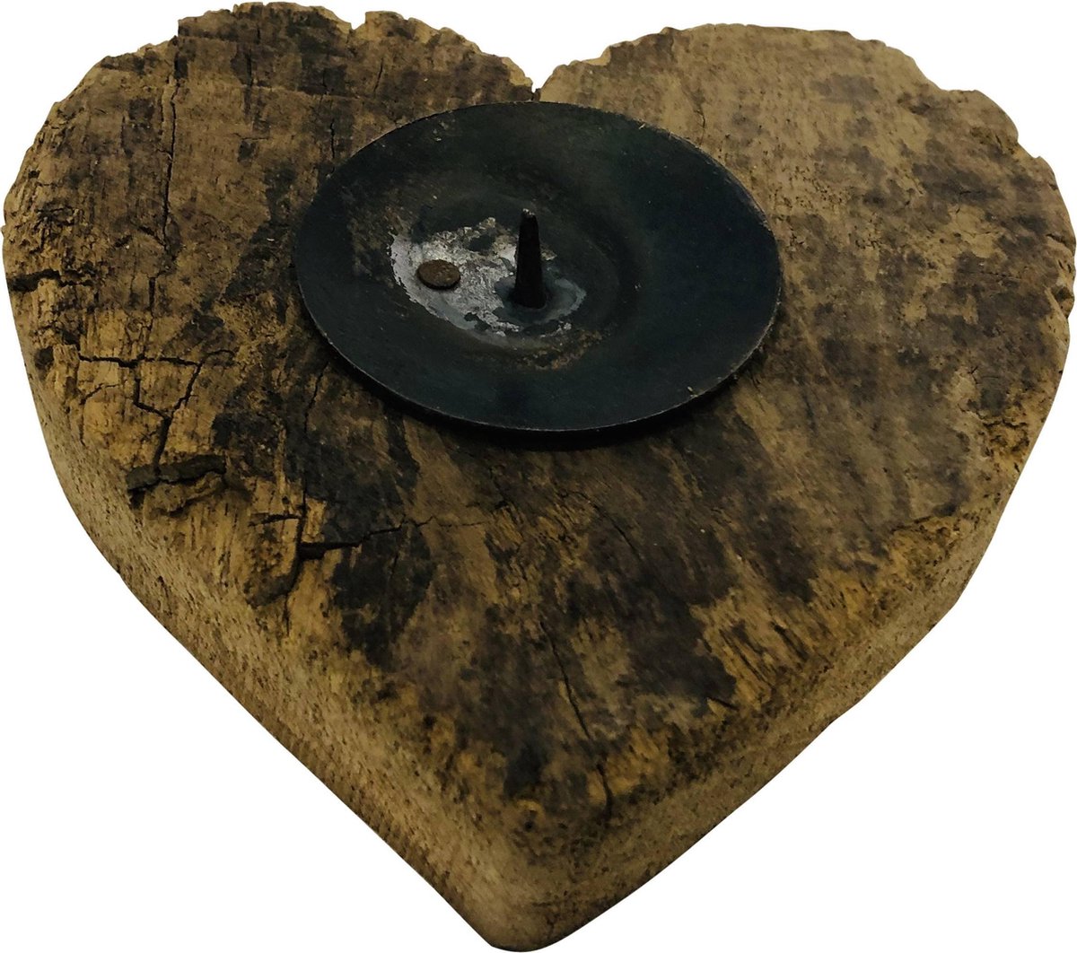 Houten kaarsen kandelaar | heart candleh with cup | 13x13x3.5 | bruin