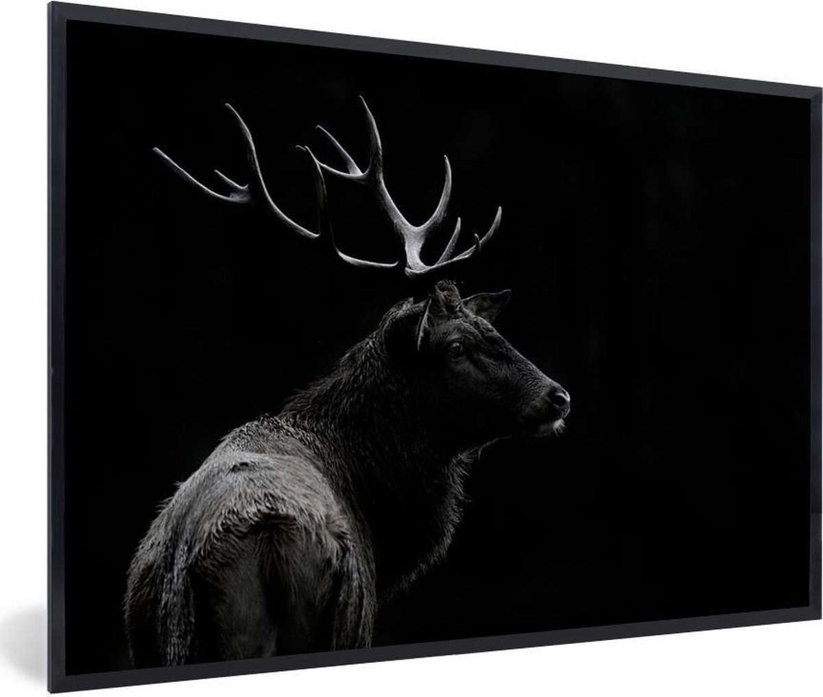 Poster met lijst Herten Zwartwit foto van een hert