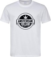 Wit T shirt met zwart  " Amsterdam / The Happy City " print size XXL