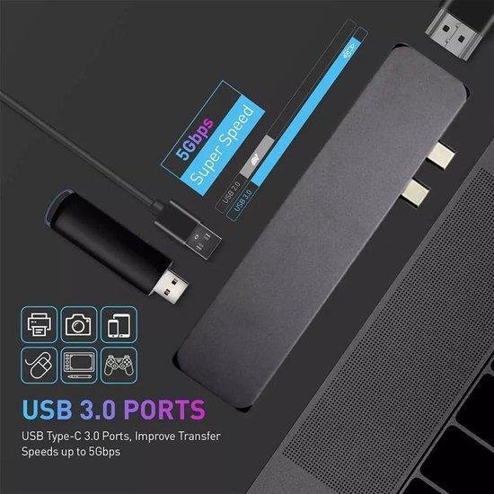 UniRay - 7 in 1 - MacBook Pro USB-C Hub met HDMI 4K, Thunderbolt 3 - USB 3.0, USB-C, SD kaartlezers - Docking Station - Space Gray - UniRay