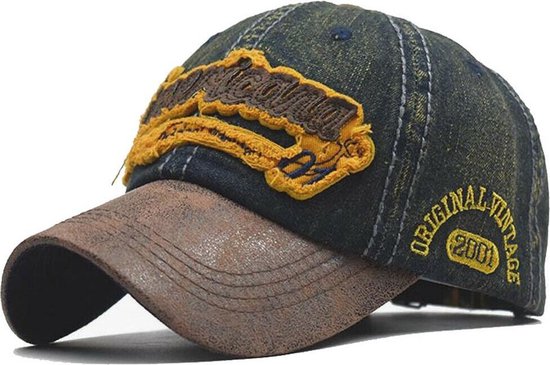 Katoenen baseball cap heren pet dirty denim met lederlook klep maat one  size | bol.com