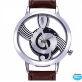 Horloge- G sleutel- bruin- leer-Charme Bijoux