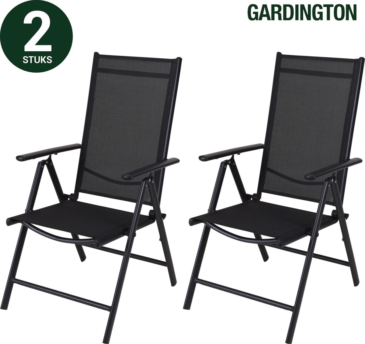 Gardington Tuinstoelen – Klapstoel – Vouwstoel voor op Terras Tuin Camping – Tuinset – Campingstoel – Tuinstoel – Verstelbaar en Opklapbaar – Antraciet – Set van 2