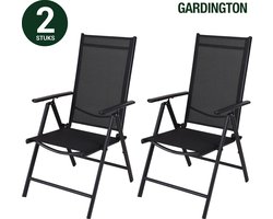 Gardington Tuinstoelen – Klapstoel – Vouwstoel voor op Terras/Tuin/Camping – Tuinset – Campingstoel – Tuinstoel – Verstelbaar en Opklapbaar – Antraciet – Set van 2