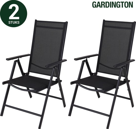 Gardington Tuinstoelen – Klapstoel – Vouwstoel voor op Terras/Tuin/Camping – Tuinset – Campingstoel – Tuinstoel – Verstelbaar en Opklapbaar – Antraciet – Set van 2 cadeau geven