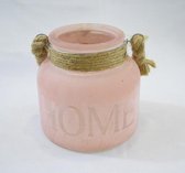 Waxinelichtjeshouder glas vintage roze "Home" - 12 x Ø 12 cm