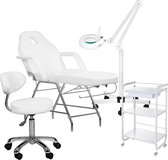 MBS Behandelstoel volledige set - Professioneel - Manicure - Pedicure - Gezichtsbehandeling - wit - Incl. Hoes - Loeplamp - tafel - kruk(16)