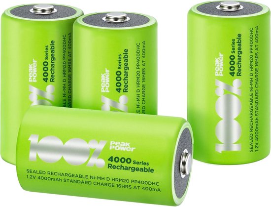 100% Peak Power oplaadbare D cell batterijen - Duurzame Keuze - NiMH D  batterij 1.2V... | bol.com