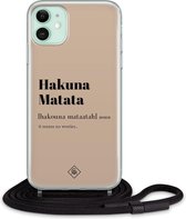 iPhone 11 hoesje met koord - Hakuna matata | Apple iPhone 11 crossbody case | Zwart, Transparant | Tekst