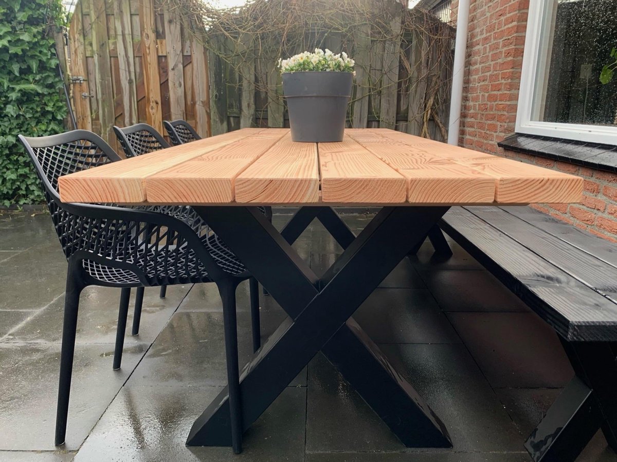 Tuintafel Douglas Hout 300cm Stalen Poten Eettafel