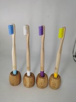 eco vriendelijke tandborstels bamboe met houders - 3 stuks per set - paars, wit, blauw of geel