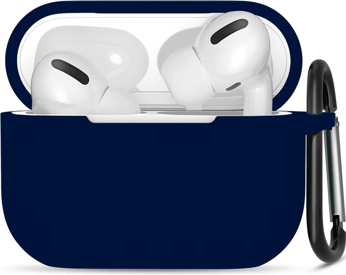 Hoesje geschikt voor Apple Airpods Pro - Softcase - Sleutelhanger - Cover - Extra dun - Siliconen - Midnight blue