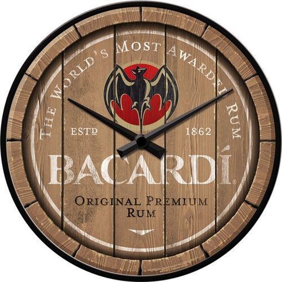 Maak het zwaar Onbemand consensus Bacardi - Wood Barrel Logo.Wandklok 31 cm | bol.com