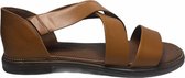 Manlisa elastiek platte lederen comfort sandalen S107-3023 camel mt 37