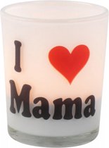 Moederdag geschenk I love Mama | 2 Theelichthouders glas incl. Theelicht