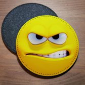 ILOJ onderzetter - Emoticon boos in geel - rond