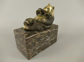 Bronzen beeld - Panda op marmeren sokkel - Dieren figuur - 14 cm hoog