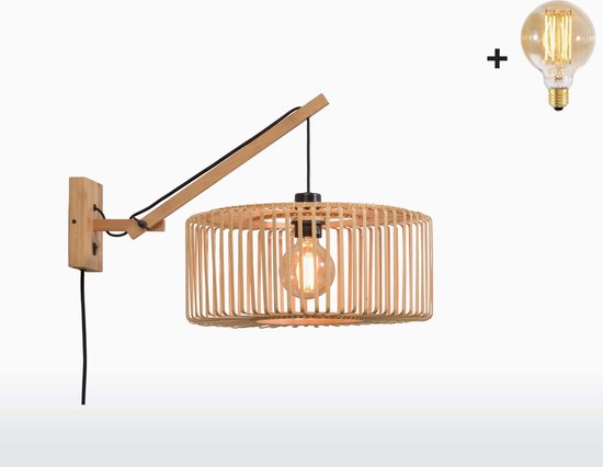 Wandlamp met Korte Arm - BROMO - Bamboe - Small (40x18cm) - Met LED-lamp