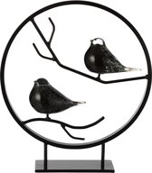 J-Line Ring Met 2 Vogels Op Voet Glas/Metaal Zwart