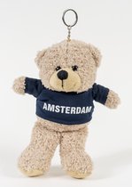 Memoriez Teddybeer sleutelhanger 22 cm met donker blauwe trui