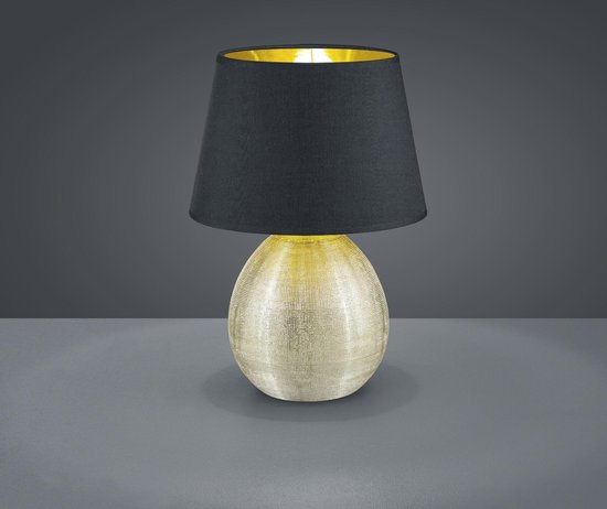 Reality, Lampe de table, Luxor 1xE27, max.60,0 W Textile, Noir, Fixation: Céramique, or Ø: 24,0cm, H: 35,0cm Interrupteur sur cordon, Sans source de lumière