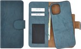 iPhone 12 Mini hoesje - Wallet case - Portemonnee Hoes 2in1 Uitneembaar Echt leer Book case Washed Turquoise