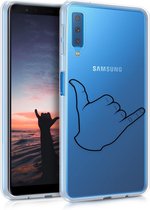 kwmobile telefoonhoesje voor Samsung Galaxy A7 (2018) - Hoesje voor smartphone in zwart / transparant - Handgebaar Shaka design