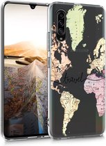 kwmobile telefoonhoesje voor Samsung Galaxy A90 (5G) - Hoesje voor smartphone in zwart / meerkleurig / transparant - Travel Wereldkaart design