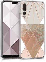kwmobile telefoonhoesje voor Huawei P20 Pro - Hoesje voor smartphone in beige / roségoud / wit - Geometrische Driehoeken design