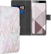 kwmobile telefoonhoesje voor Sony Xperia 10 - Hoesje met pasjeshouder in roségoud / wit / oudroze - Glory Mix Gekleurd Marmer design