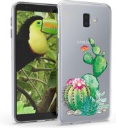 kwmobile telefoonhoesje geschikt voor Samsung Galaxy J6+ / J6 Plus DUOS - Hoesje voor smartphone in groen / roze / transparant - Cactus met Bloem design